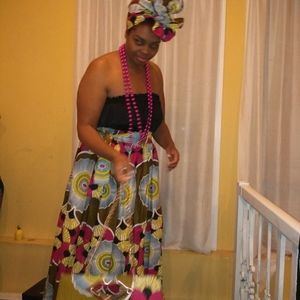 African maxi skirt with bag and head tie